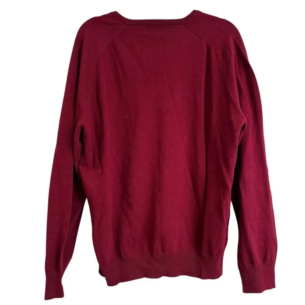 J Crew Men's V-Neck Cotton Cashmere Blend Red Large‎ Preppy Academia Collegiate